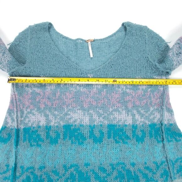FREE PEOPLE Alpaca Wool Candlelight Oversized Tunic Sweater Small Blue Boho - Picture 3 of 8